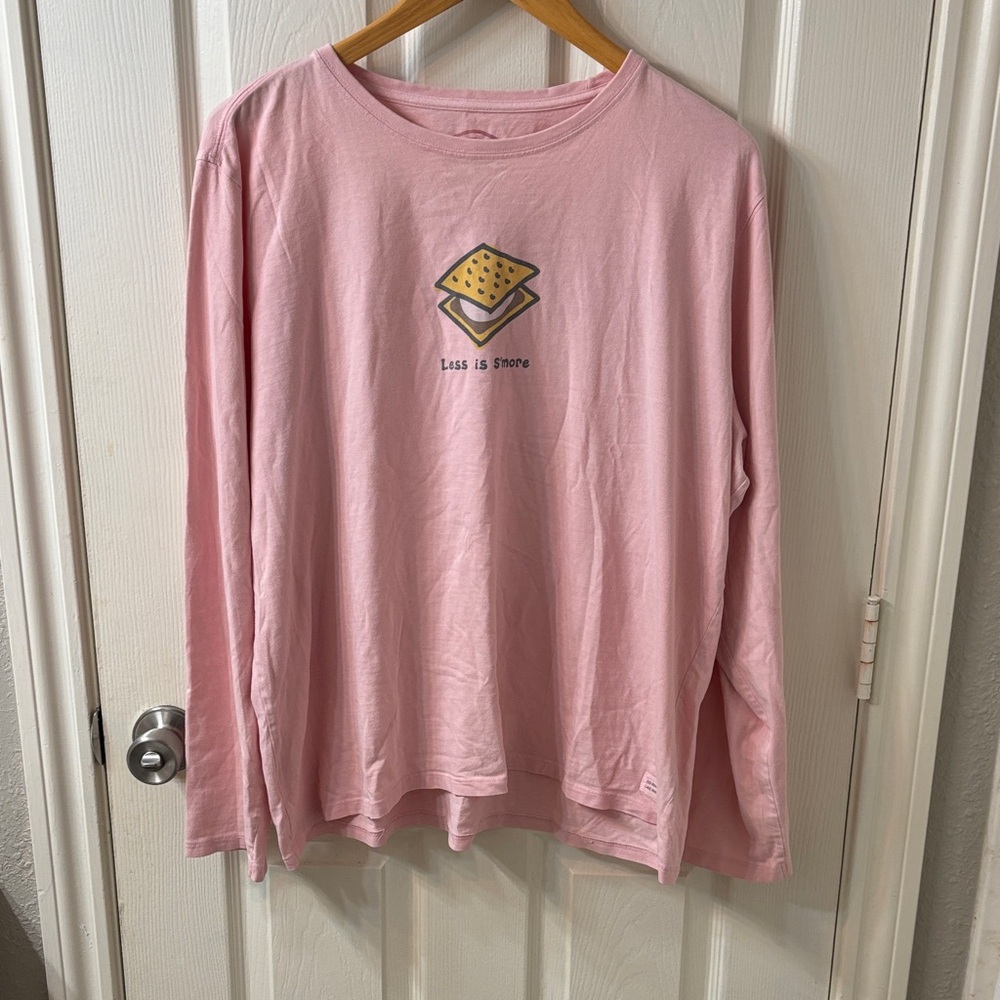 Life is Good Xl Light Pink Long Sleeve Shirt with S'mores Graphic